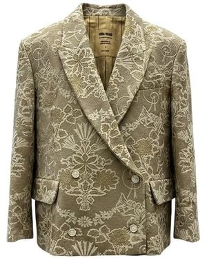 Uma Wang Crossword Jacquard Double-Breasted Blazer - Green