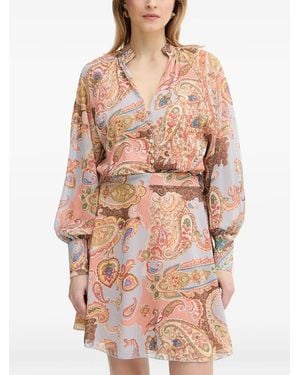 Guess Paisley-Print Balloon-Sleeve Mini Dress - Pink