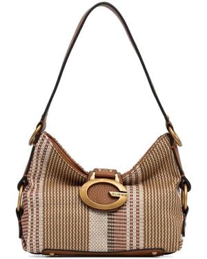 Guess Camdem Striped Logo-Plaque Shoulder Bag - Natural
