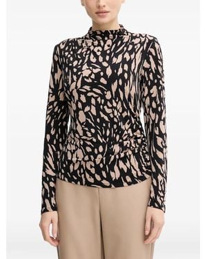 Joseph Ribkoff Printed Ruched Blouse - Black