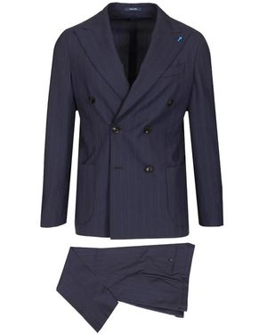 Guarinucci Pinstripe Double-Breasted Suit - Blue