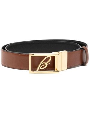 Brioni Logo-Buckle Reversible Leather Belt - Black