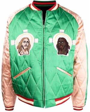 SAINT Mxxxxxx Embroidered-Slogan Bomber Jacket - Green