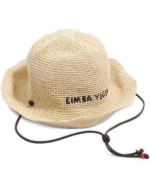 Bimba Y Lola Logo-Embroidered Raffia Hat - Natural