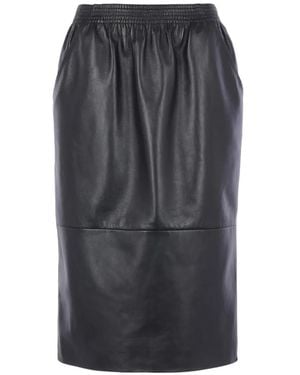 Chloé Elasticated Leather Midi Skirt - Grey