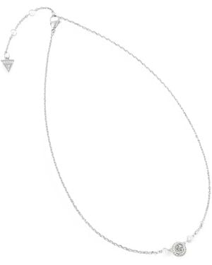 Guess Tiny Pearly Logo-Plaque Faux-Pearl Necklace - White