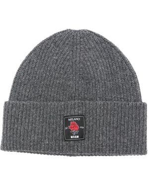 MSGM Rose-patch Ribbed Beanie Accessories - Gray