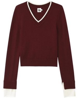 B+ AB Contrast-Trim V-Neck Sweater - Red