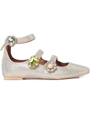 Kurt Geiger Crystal-Embellished Multi-Strap Ballet Flats - White