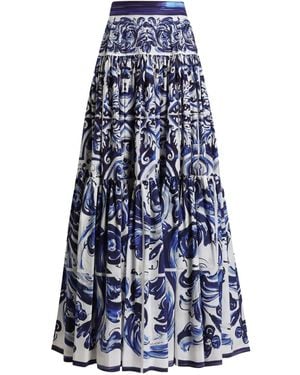 Dolce & Gabbana Majolica-Print Tiered Skirt - Blue