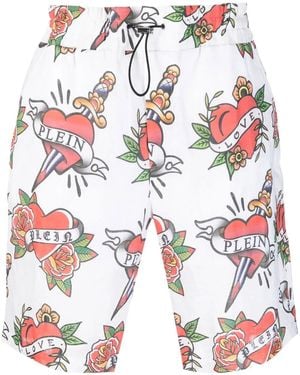 Philipp Plein Love Linen Shorts - Red