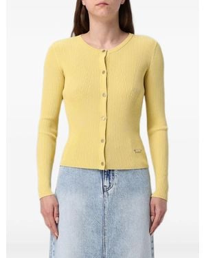 ARMANI EXCHANGE Ribbed-Knit Logo-Plaque Cardigan - Yellow