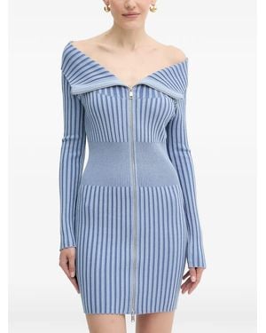Guess Zip Ribbed Mini Dress - Blue