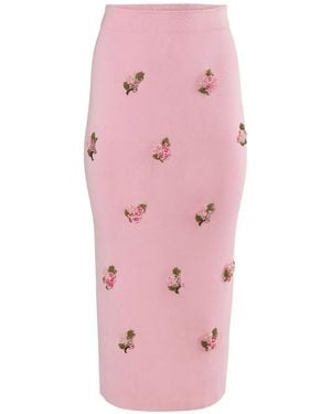 Carolina Herrera Floral-Embroidered Midi Skirt - Pink