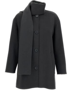 Max Mara Scarf-Detail Wool Coat - Black