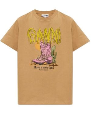 Ganni Graphic-Print T-Shirt - Natural
