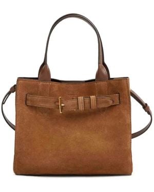 Tom Ford Suede Calf Smooth Calf Small Tote - Brown