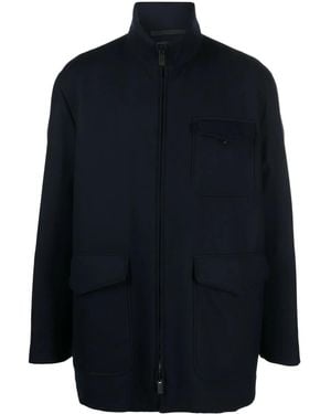Giorgio Armani Zip-Up Virgin Wool Coat - Blue