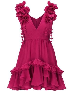 PATBO Floral-Appliqué Ruffled Mini Dress - Pink