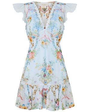 CAMILLA Ruffled-Sleeve Mini Dress - Blue