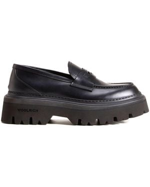 Woolrich Round Toe Leather Loafers - Black