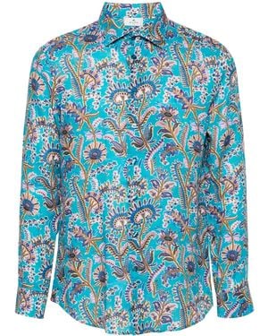 Etro Floral-Print Linen Shirt - Blue