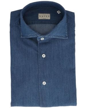 Xacus Denim-Effect Cotton Shirt - Blue