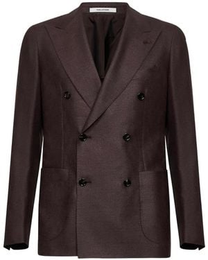 Tagliatore Dark Silk And Wool Vesuvio Double-Breasted Blazer - Brown