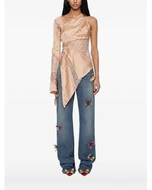 Blumarine Top Asimétrico Con Detalle De Encaje - Azul
