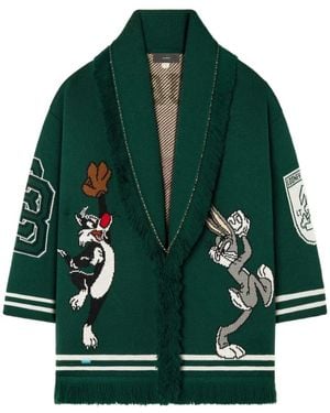 Alanui X Bugs Bunny & Sylvester Fringed Cardigan - Green
