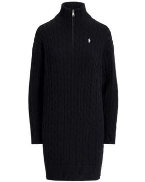 Polo Ralph Lauren Cable-Knit Zip-Neck Mini Dress - Black