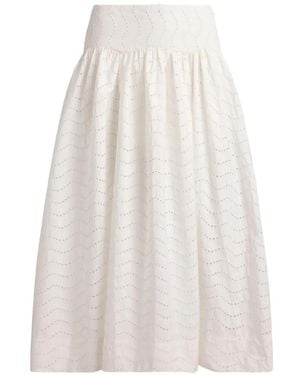 Polo Ralph Lauren Eyelet Shirred Midi Skirt - White
