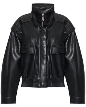 Self-Portrait Stand-Up Collar Faux-Leather Jacket - Black