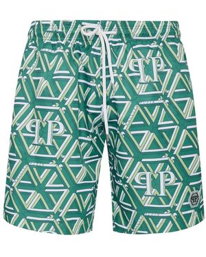 Philipp Plein Monogram-Print Swim Shorts - Green