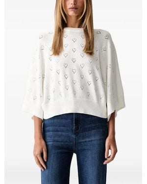 Twinset Heart-Pointelle Raglan-Sleeve Sweater - White