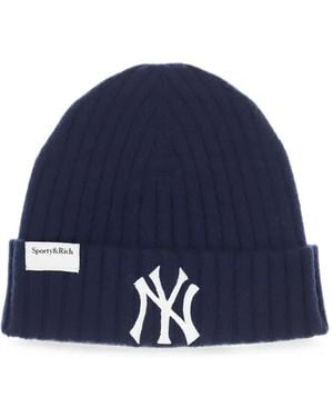 Sporty & Rich Heritage Yankees Serif Beanie Hat - Blue