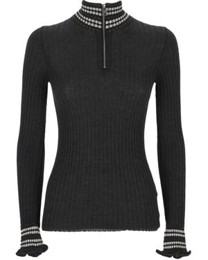 Mrz Geribbelde Trui Met Halve Rits - Zwart