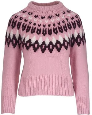 Veronica Beard Anne Fairisle Puff-Sleeve Sweater - Pink
