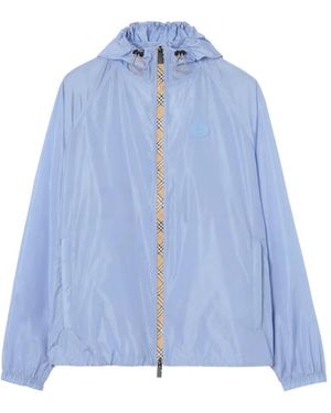 Burberry Checker-Tape Nylon Hooded Jacket - Blue