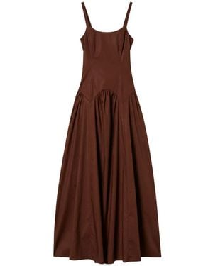 Twinset Gathered Poplin Maxi Dress - Brown