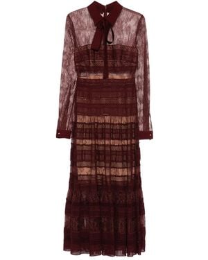 Elie Saab Lace Shirt-Collar Midi Dress - Purple
