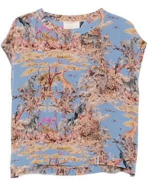 Momoní Blusa Curacao Con Estampado De Safari - Azul