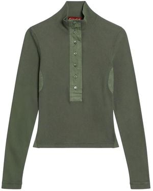 Gucci Ribbed Long-Sleeve Top - Green