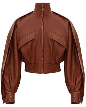 Zimmermann Luna Leather Bomber Jacket - Brown