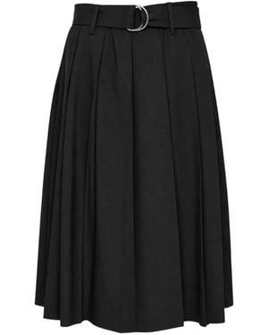 MSGM Belted Pleated Midi Skirt - Black