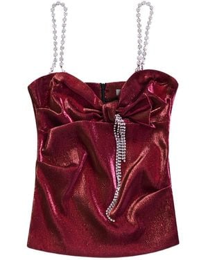 Area Crystal-Embellished Bow Top - Red