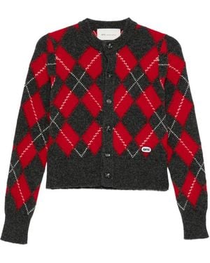 Ami Paris Argyle-Knit Cardigan - Red