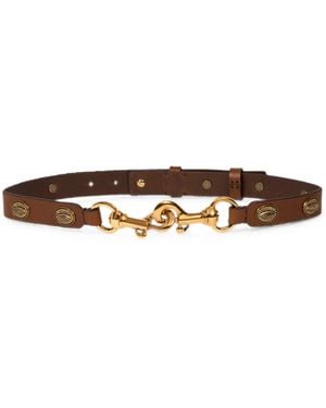 Etro Leather Pony Belt With Oval-Shaped Studs - White