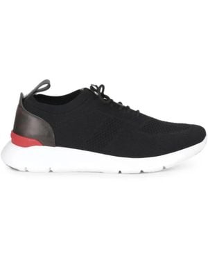 Isaia Knit-Panel Leather Trainers - Black
