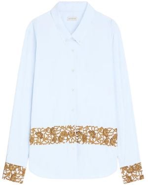 Dries Van Noten Embroidered Cotton Poplin Shirt - Blue